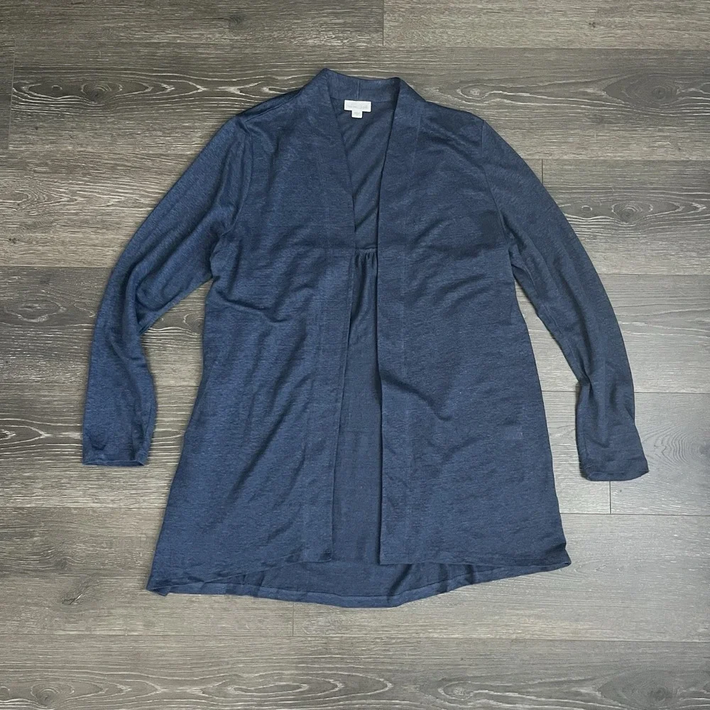 J Jill Love‎ Linen Cardigan Womens Sz M Blue Open Boho Granola Preppy Lagenlook
